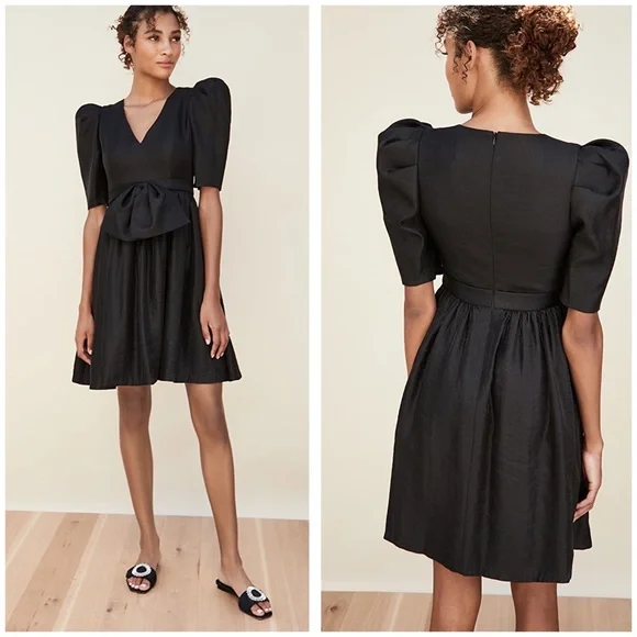 Black Halo Eve Black Puff Sleeve Cocktail Dress Bow Detail 80s Vintage Inspired - Picture 1 of 14